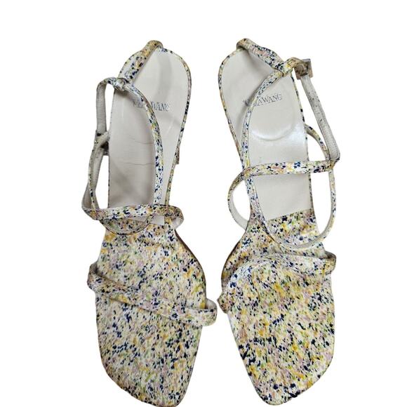 VERA WANG Strappy Ladies Silk Heels Splatter Design Size 7 - Picture 4 of 11